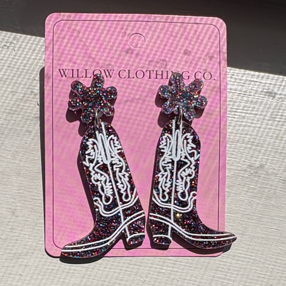 Willow Clothing Co. Glitter Cowboy Boot Earrings